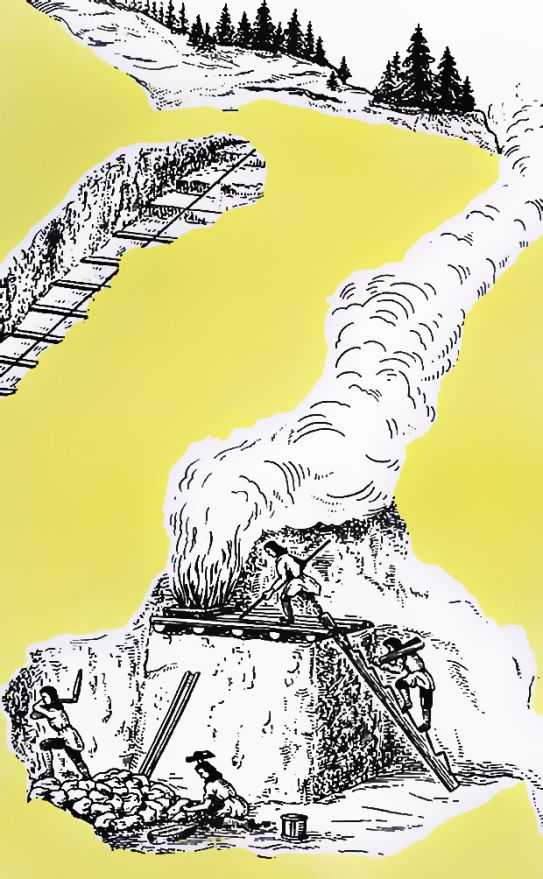 Описание: Рис. 8. Добыча руд с помощью огневых работ (<a href=